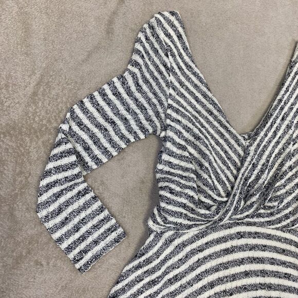 Free People Gray Ivory Striped Faux Wrap V Neck V Back Maverick Dress Small - Picture 3 of 14